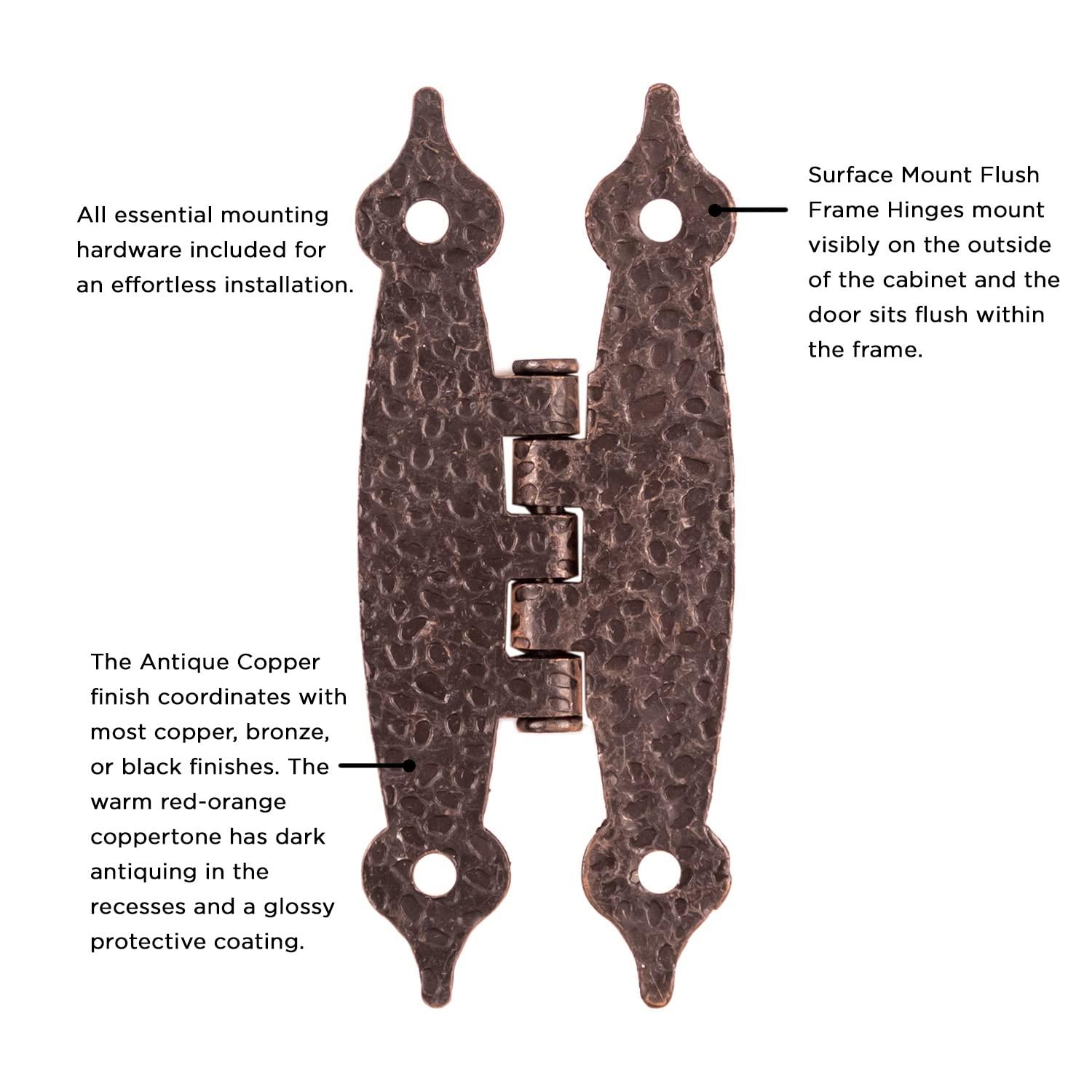 Hickory Hardware P106-AC Southwest Lodge Flush Mounted Hinge - Full Inset Face Frame with Soft Close - Free Swinging Cabinet Hinge - Easy Installation - Antique Copper Finish - 1 Set of Pair