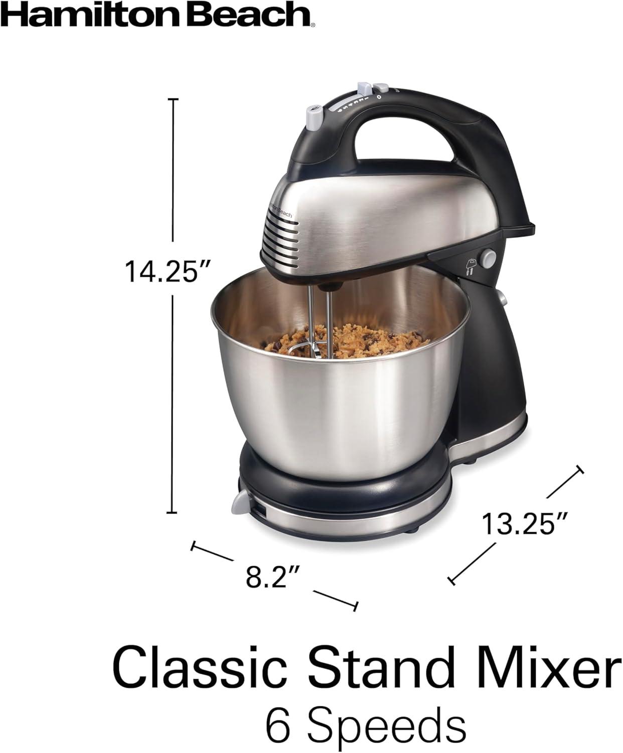 Hamilton Beach Classic Stand and Hand Mixer, 4 Quart Stainless Steel Bowl, 6 Speeds with Quick Burst, Black, 64651