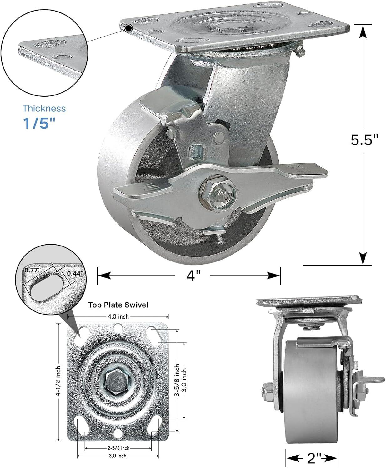 Service Caster Tool Box Caster Wheel Set – 4 Inch Semi Steel Cast Iron Swivel Casters – SCC