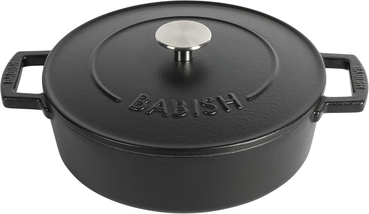 Babish 3 Qt Black Enamel Cast Iron Braiser with Lid