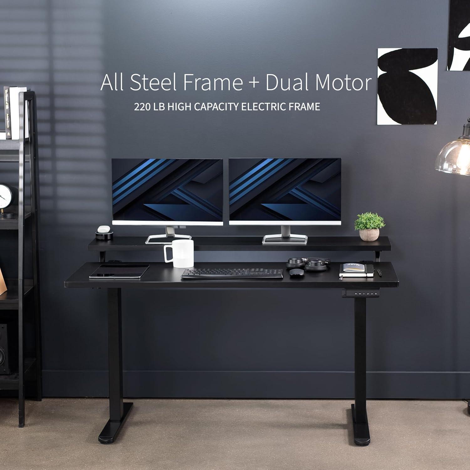 VIVO Black Electric 55" x 30" Dual Tier Dual Motor Standing Desk, DESK-KIT-E2TB