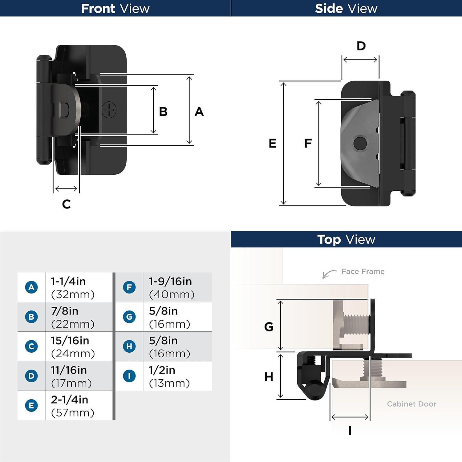 Matte Black 1/2 Inch Overlay Cabinet Hinge