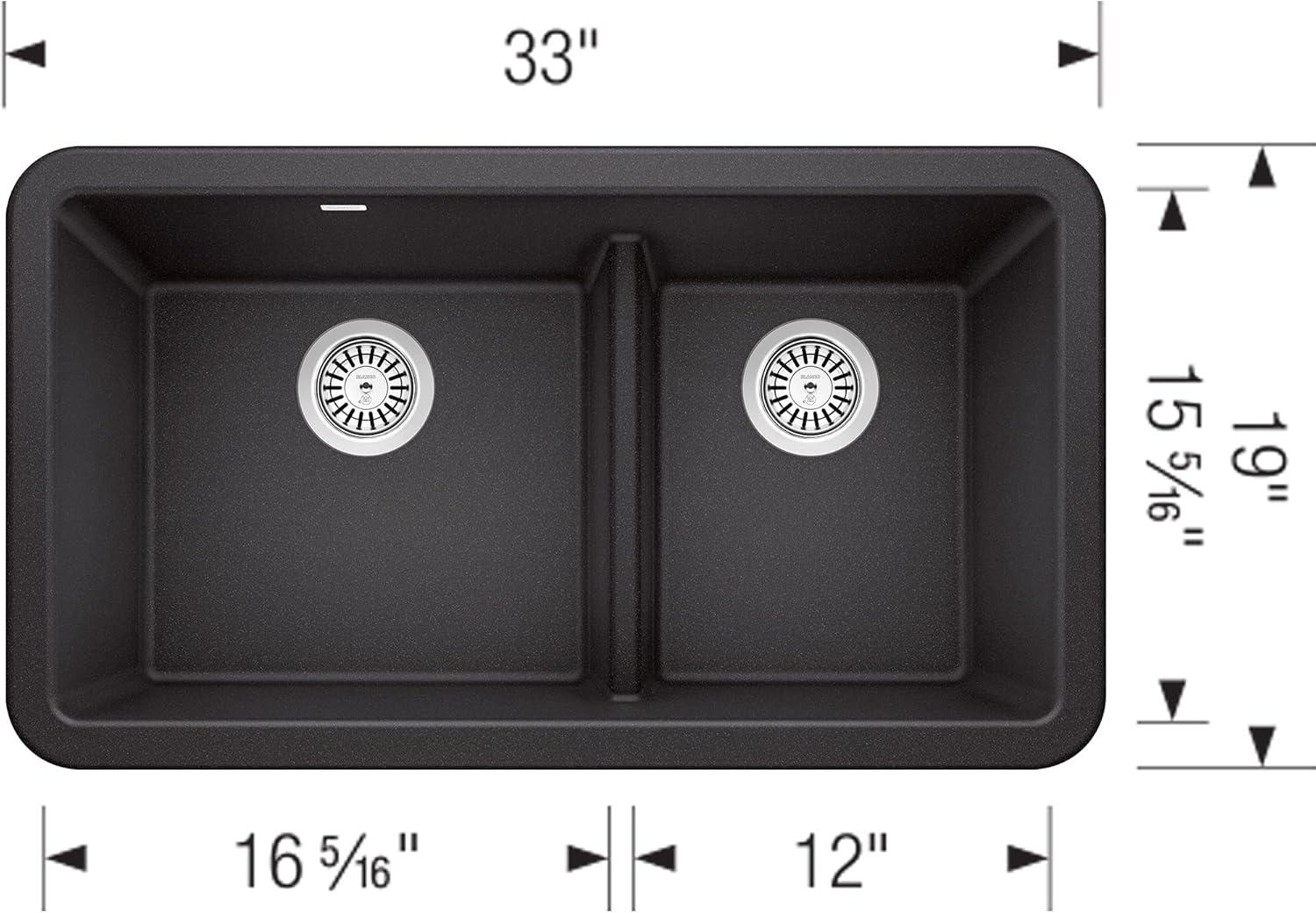 Anthracite Stone Double Bowl Farmhouse Kitchen Sink, 33"