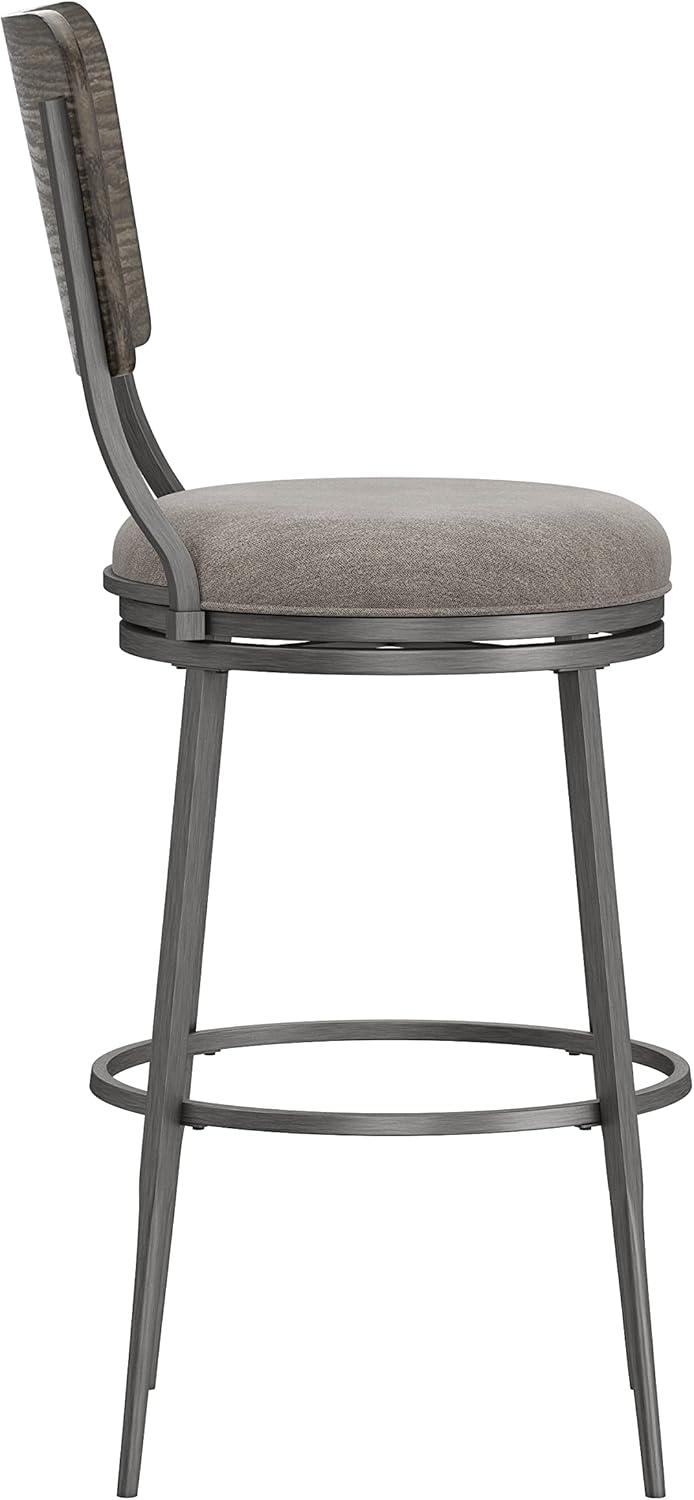 Gray Wood and Metal Swivel Bar Stool with Backrest