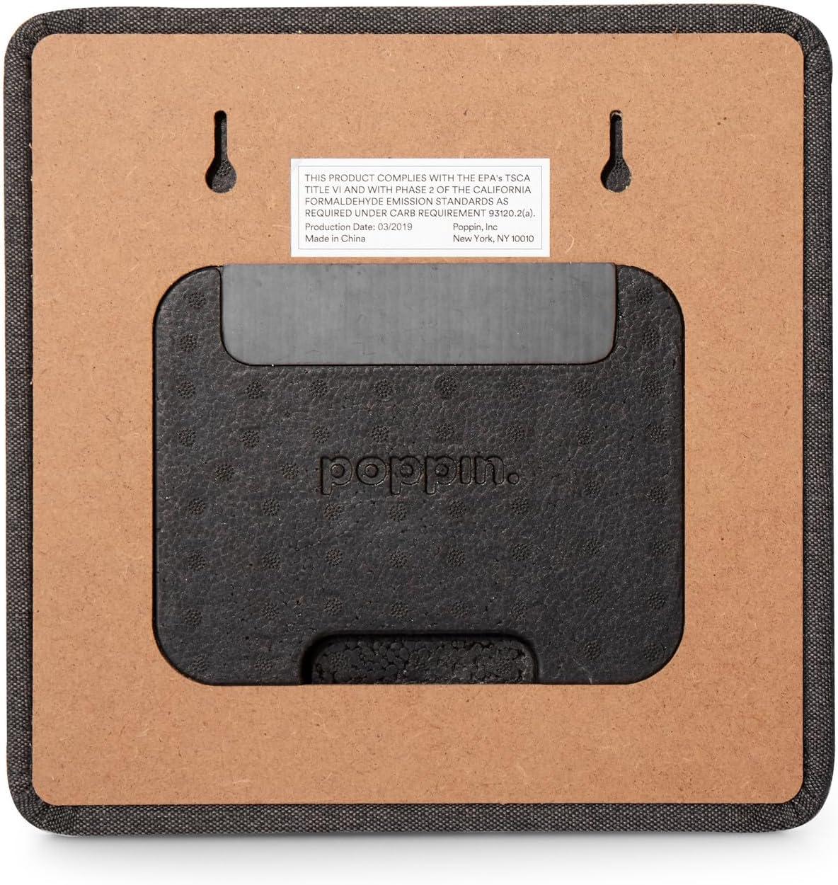 Poppin Fabric Pinboard - Small Bulletin Board, Pinboard for Walls and Refrigerators - Includes 3 Mounting Options (Adhesive Strips, Magnets, and Screws) - 12.5" Square (Dark Grey)