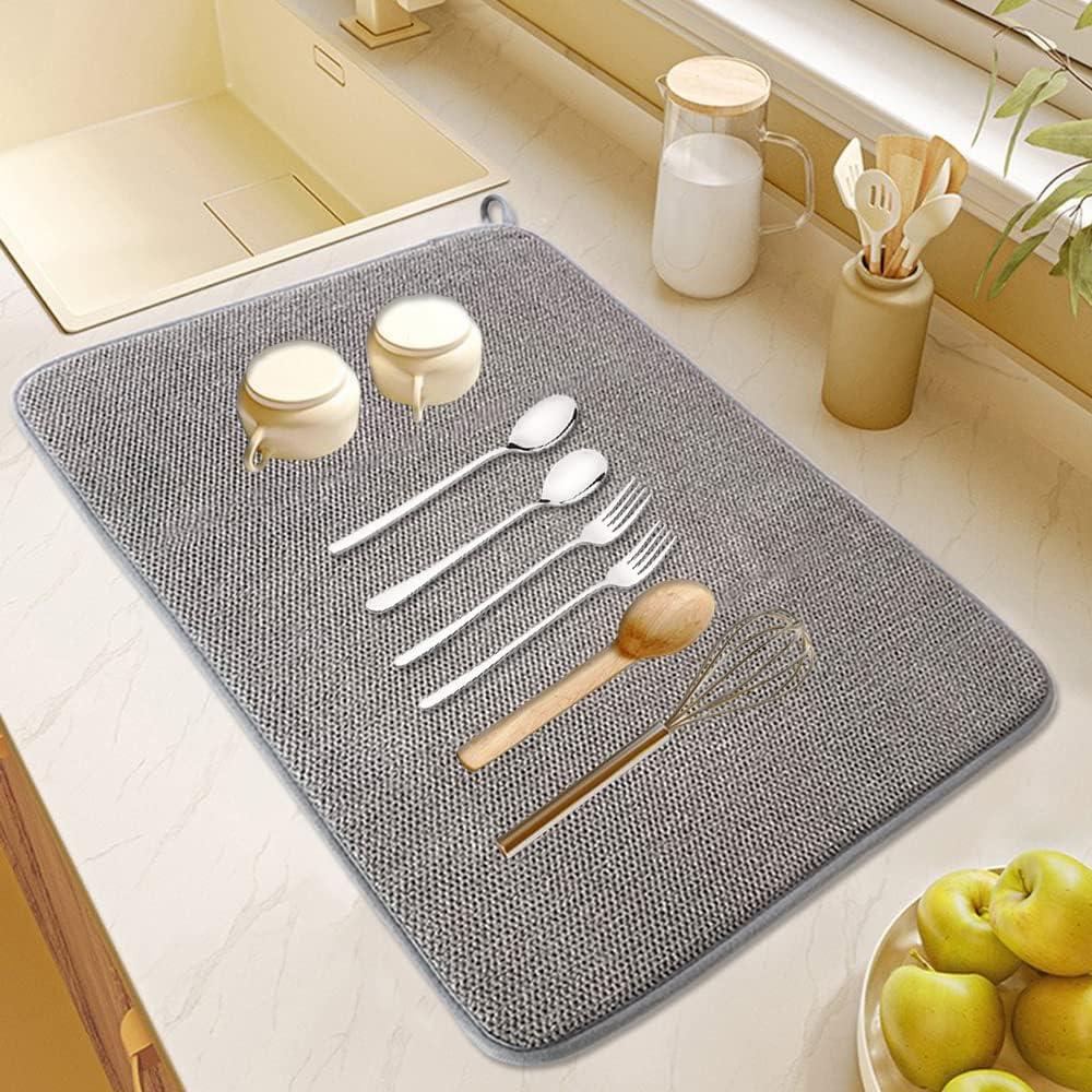 Gray Microfiber Foldable Large Dish Drying Mat Set