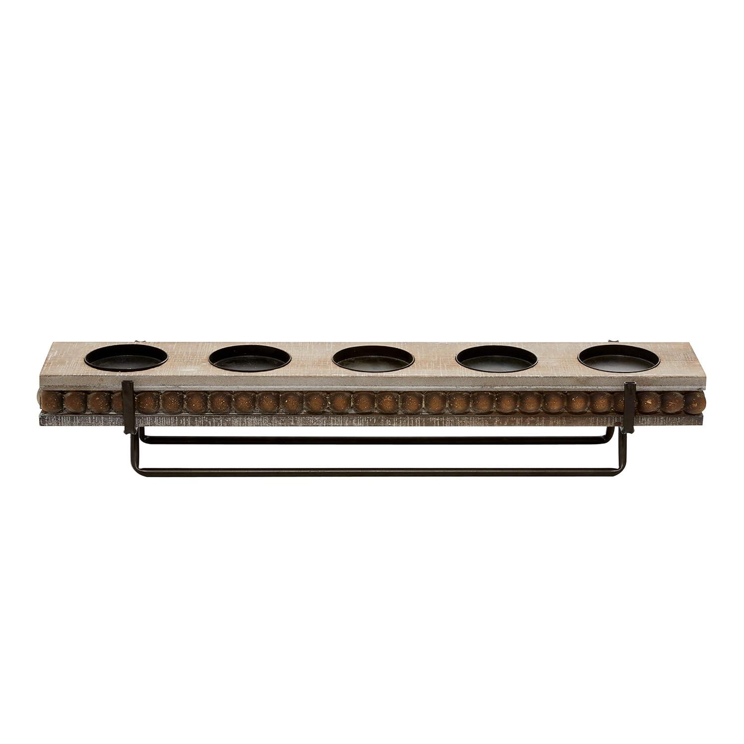 DecMode 5 Holder Brown Wooden Pillar Candelabra