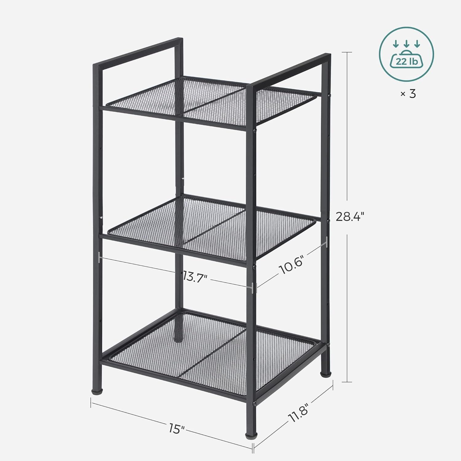 SONGMICS 3-Tier Storage Rack, Customizable Bathroom Shelf Black