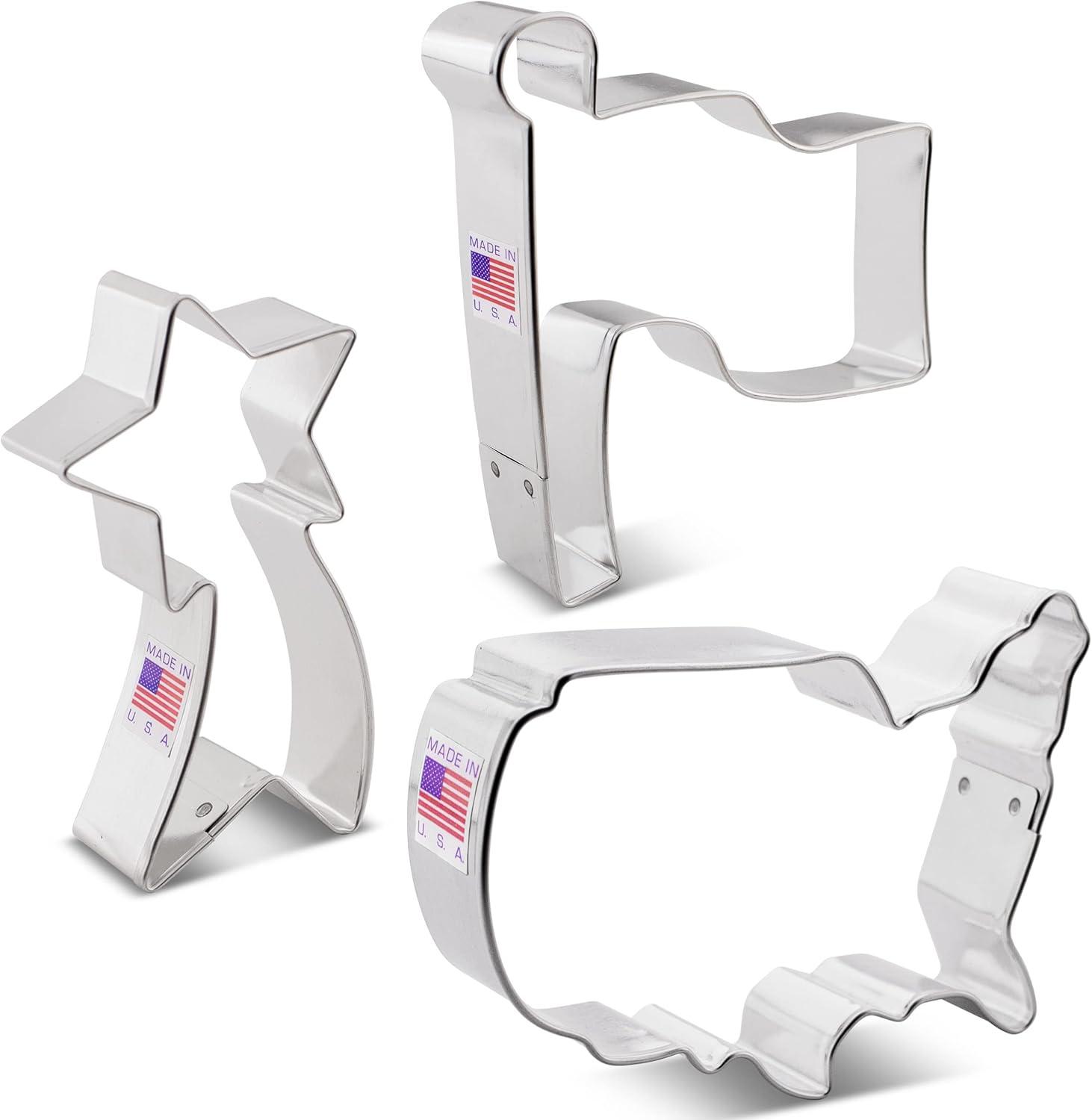 Ann Clark Fourth of July Cookie Cutter Set, 3-Piece, Made in USA