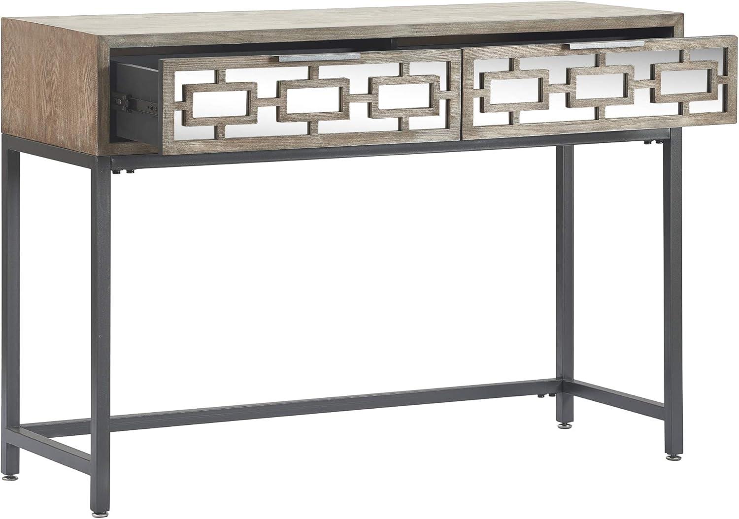 Hayworth Mirrored Console Table Gray - Finch: Modern Storage with Drawers, Antique Finish