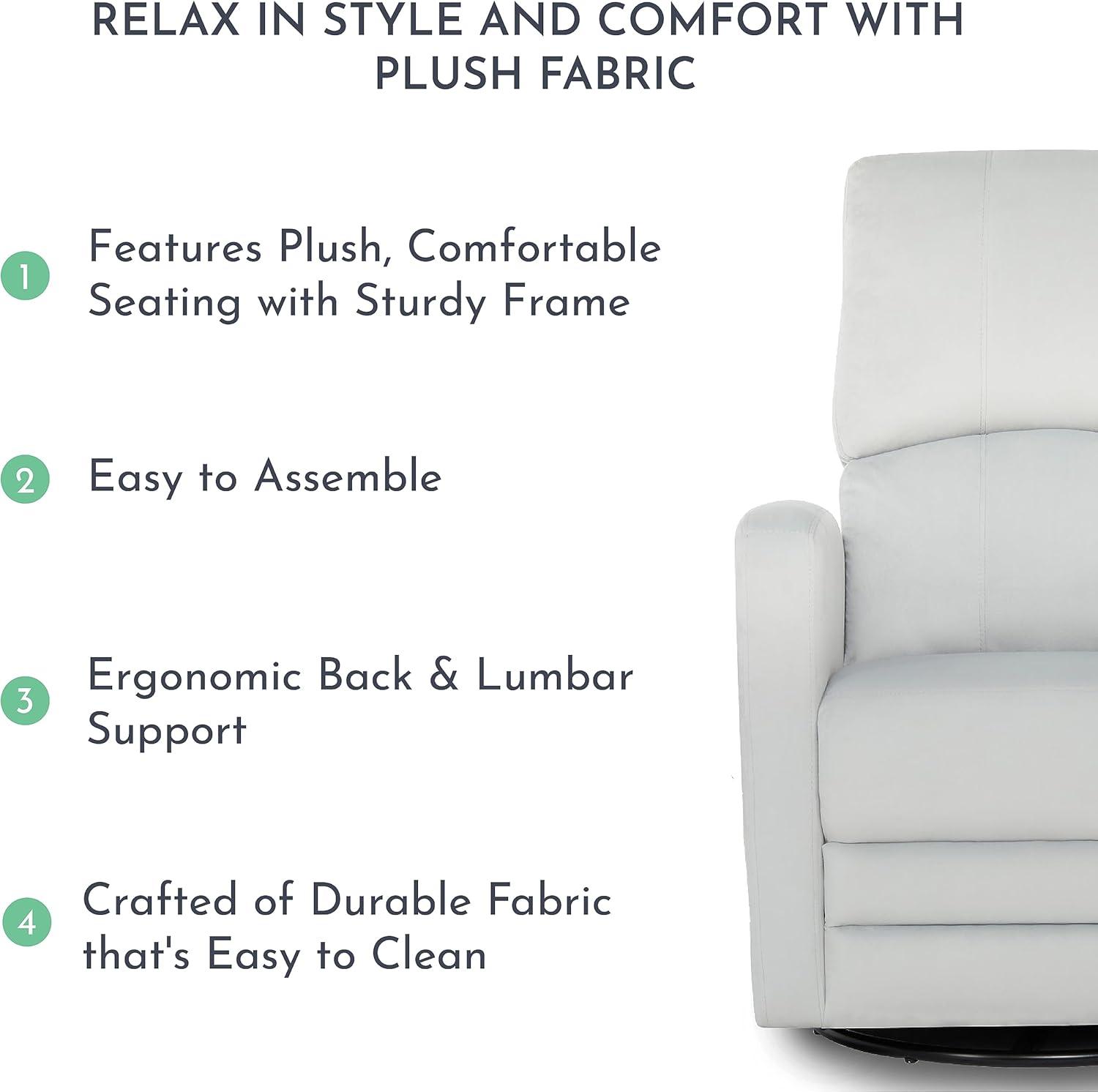 Evolur Habana Upholstered Faux Leather, Ergonomic Seating Glider Swivel Rocker, Glider Chair in Grey, Modern Nursery Glider, Tool-Free Assembly, Easy to Clean, Fit for Any Nursery Decor