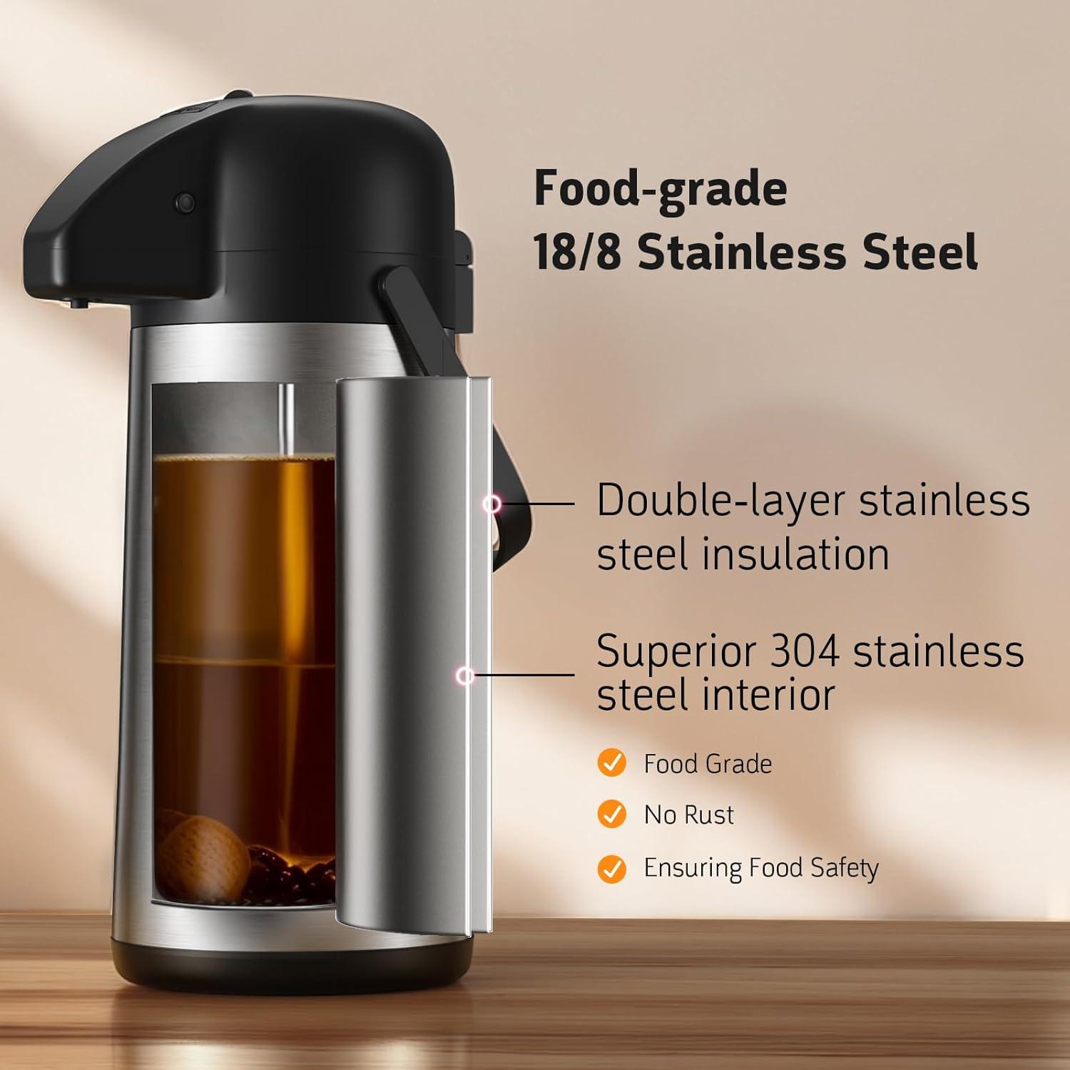 Large Stainless Steel Insulated Coffee Dispenser with Pump