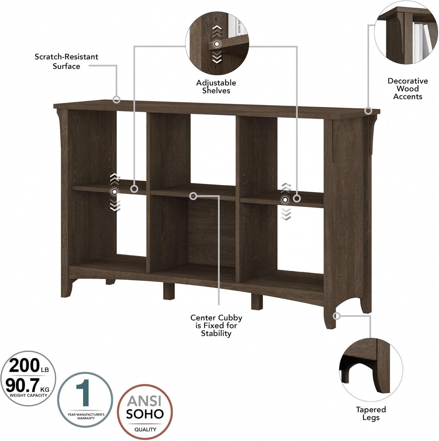 Bush Furniture Salinas 6 Cube Bookcase Organizer, Ash Brown