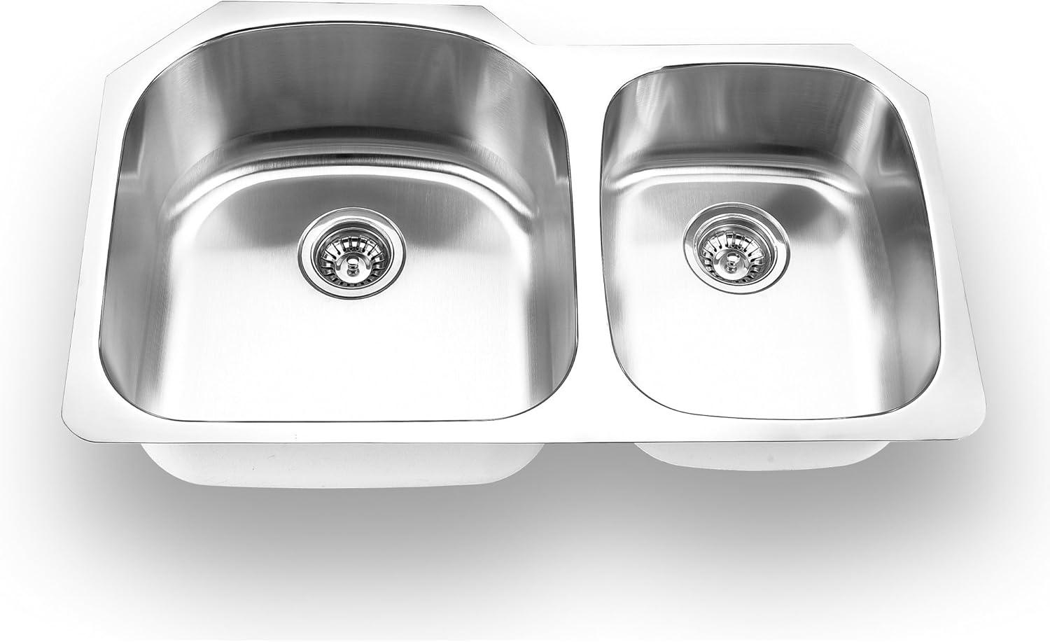 33.8'' Satin Stainless Steel Undermount Double Bowl Kitchen Sink