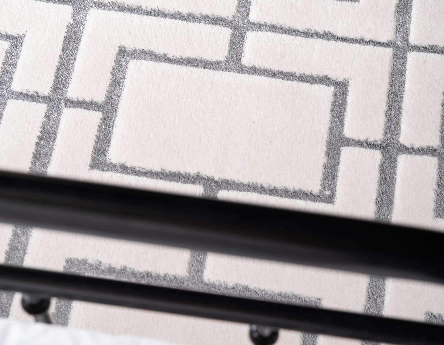 Glam Geometric White Silver Area Rug