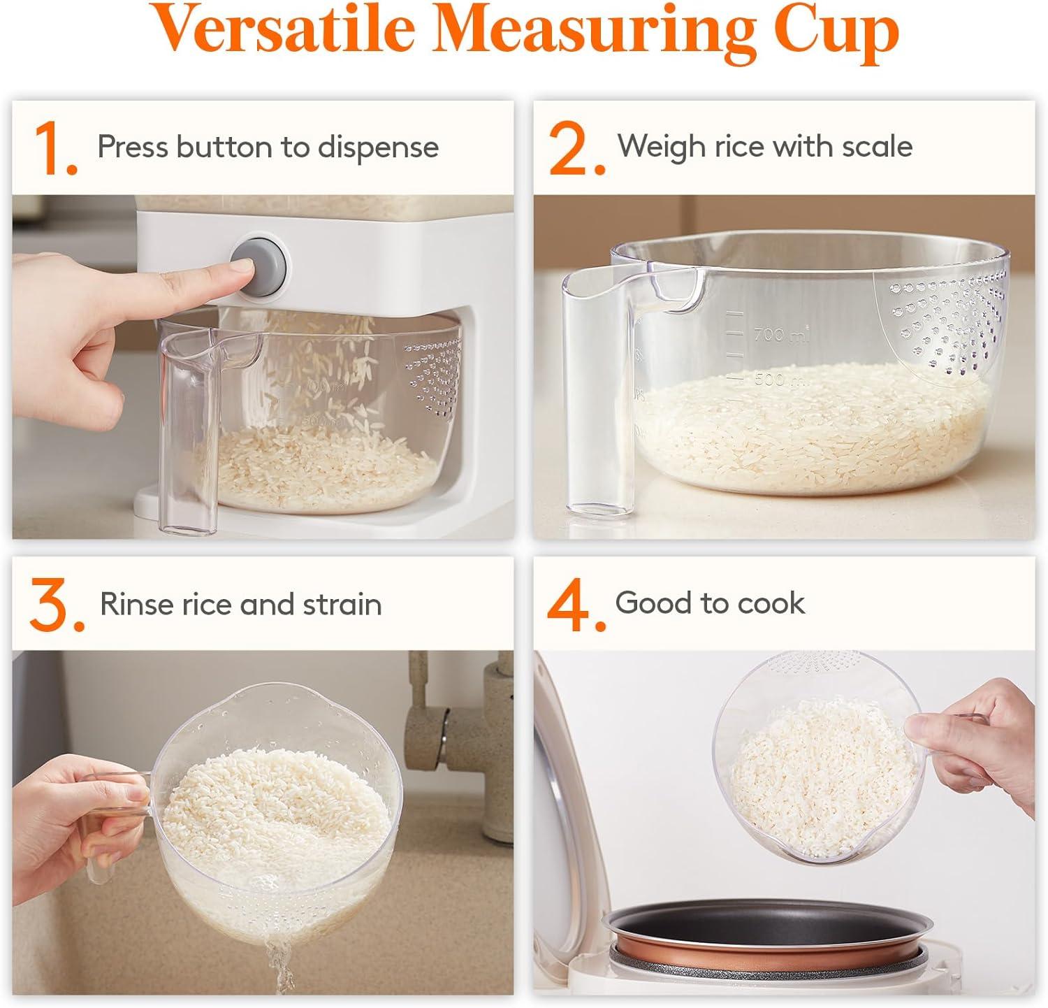 Lifewit Rice Dispenser 25 Lbs(11.3kg), Rice Storage Container Sealed Moisture Proof with Measuring Cup for Kitchen Pantry Household, BPA-Free