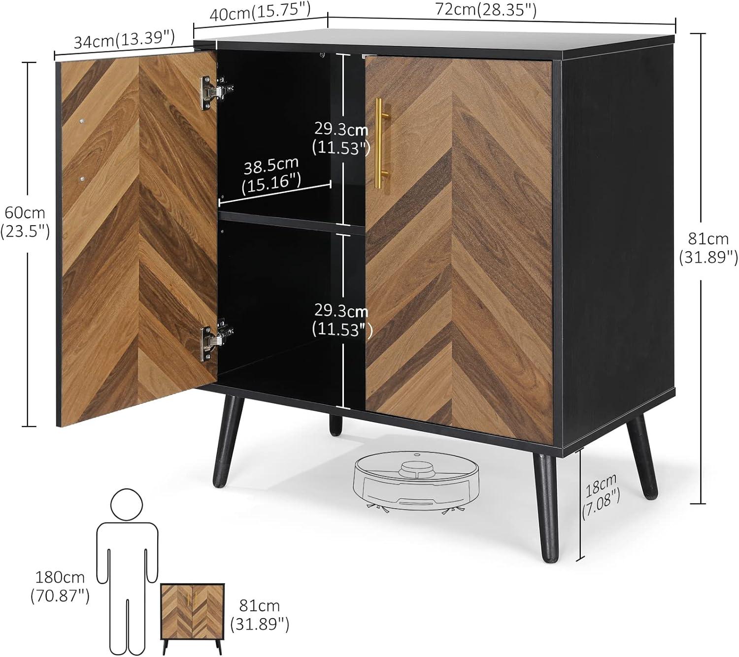 Accent Cabinet, Black Storage Cabinet with Doors Mid Century Modern Sideboard Buffet Cabinet with Storage Shelves Small Wood Accent Cabinets for Living Room Entryway Office, Brown Herringbone