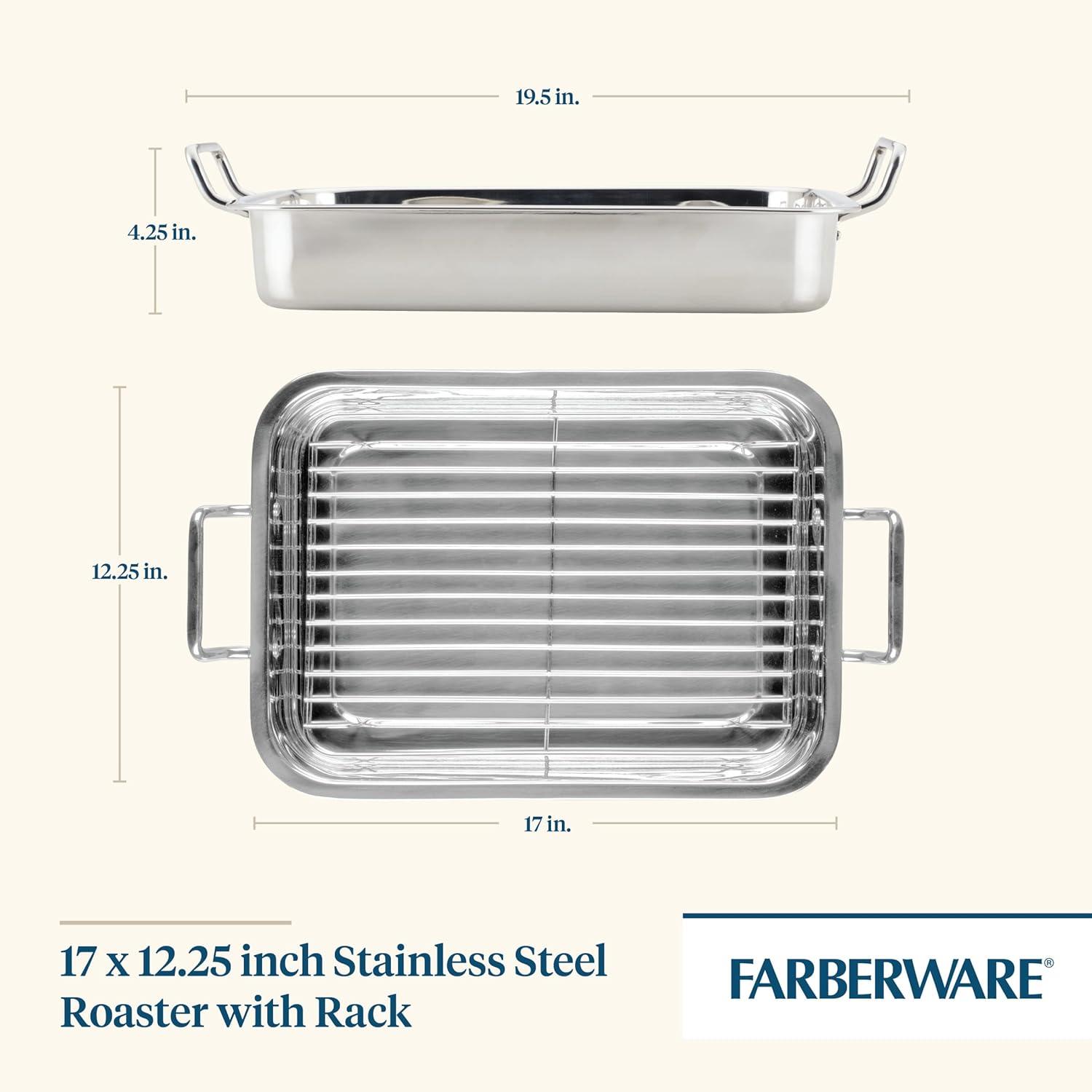 Farberware Farberware Classic Traditions Stainless Steel Roaster / Roasting Pan With Rack, 17-Inch X 12.25-Inch, Stainless Steel
