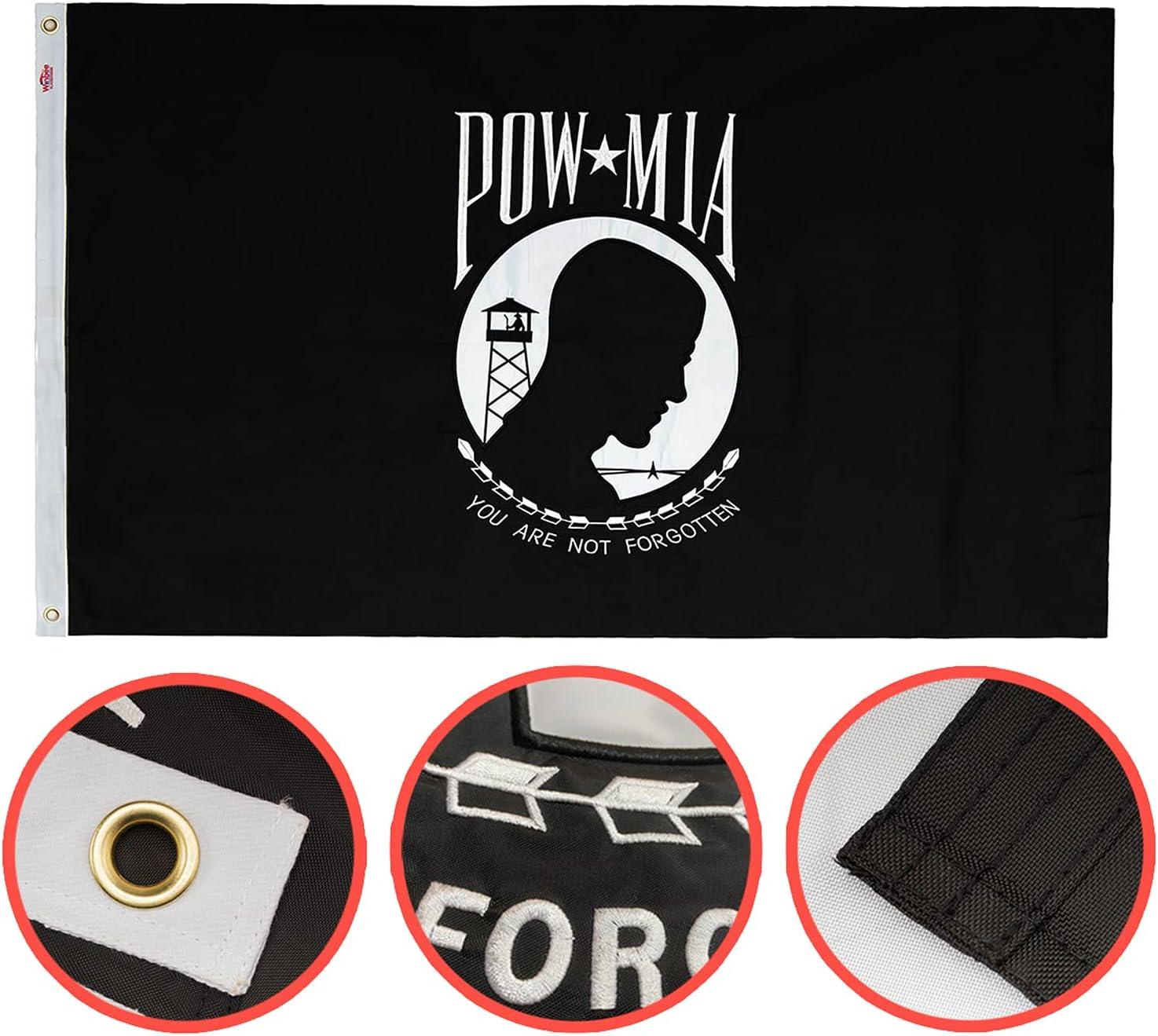 POW MIA 3x5 Nylon Flag - Double Sided and Embroidered - All Weather, Durable, Outdoor Nylon Flag - Front Line Flags