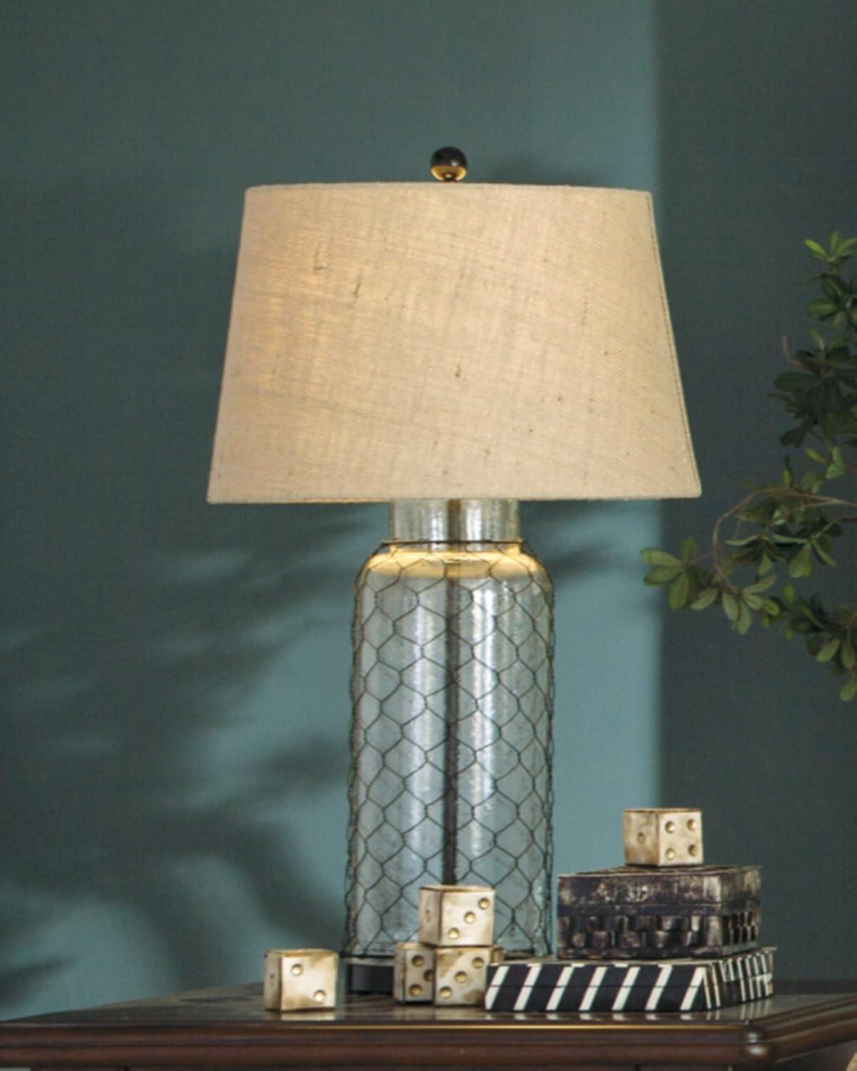 Sharmayne Transparent Glass Table Lamp - Signature Design by Ashley: Coastal Chic Farmhouse Decor, Linen-Weave Shade, UL Listed