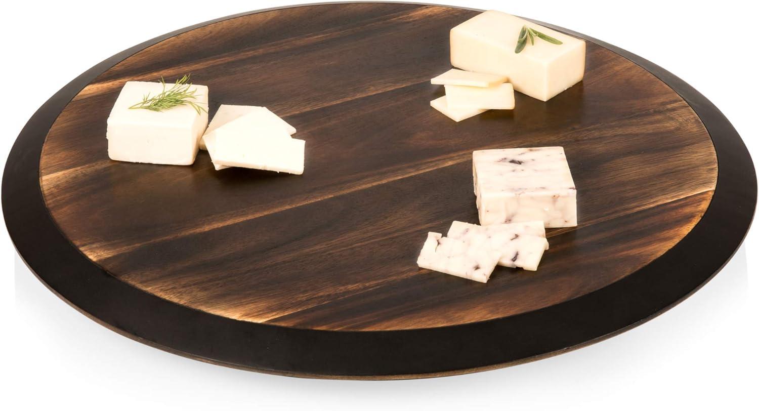 Picnic Time Lazy Susan Fire Acacia Wood Serving Tray: Round Brown Easy-To-Spin Design, 18" Diameter