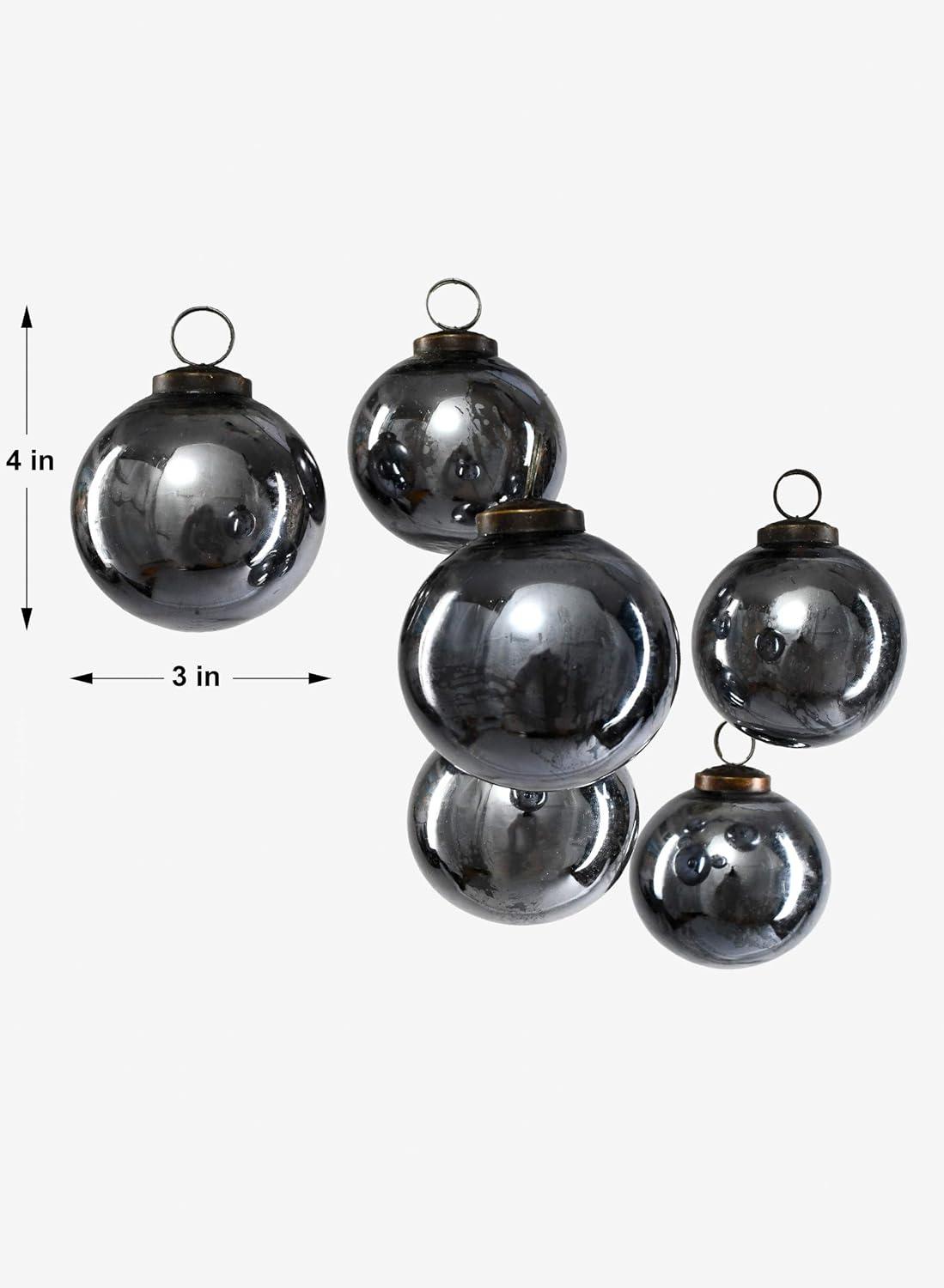 Antique Silver Mercury Glass Holiday Ornaments, Set of 6