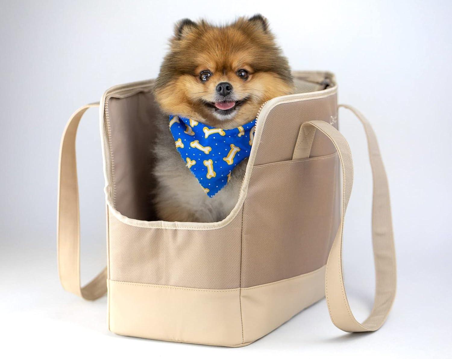 Taupe Soft-Sided Pet Carrier Tote with Faux Leather Handles