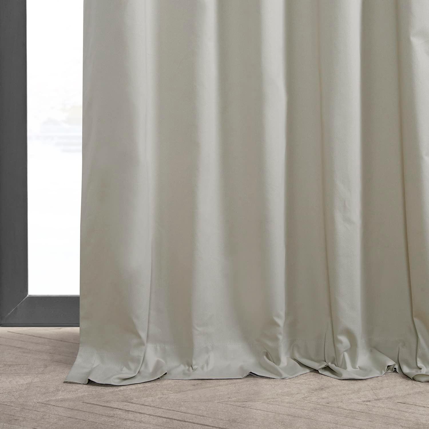 Light Greige Ivory Solid Cotton 50 in. W x 84 in. L Rod Pocket Blackout Curtain (Single Panel)