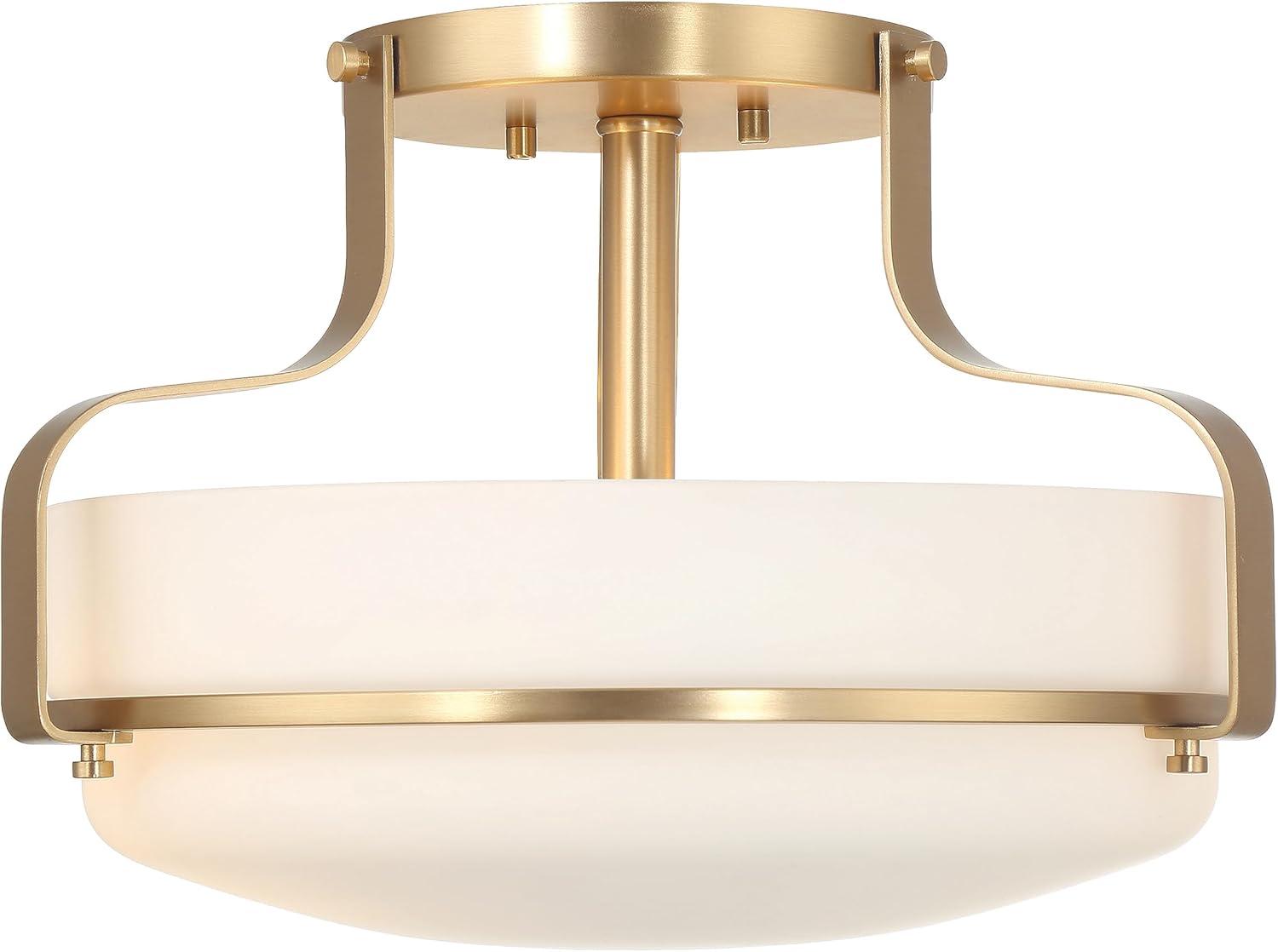 Robert Stevenson Lighting Allegra Etched Opal Glass and Metal Semi-Flush Mount Ceiling Light: Scalloped Drum Design