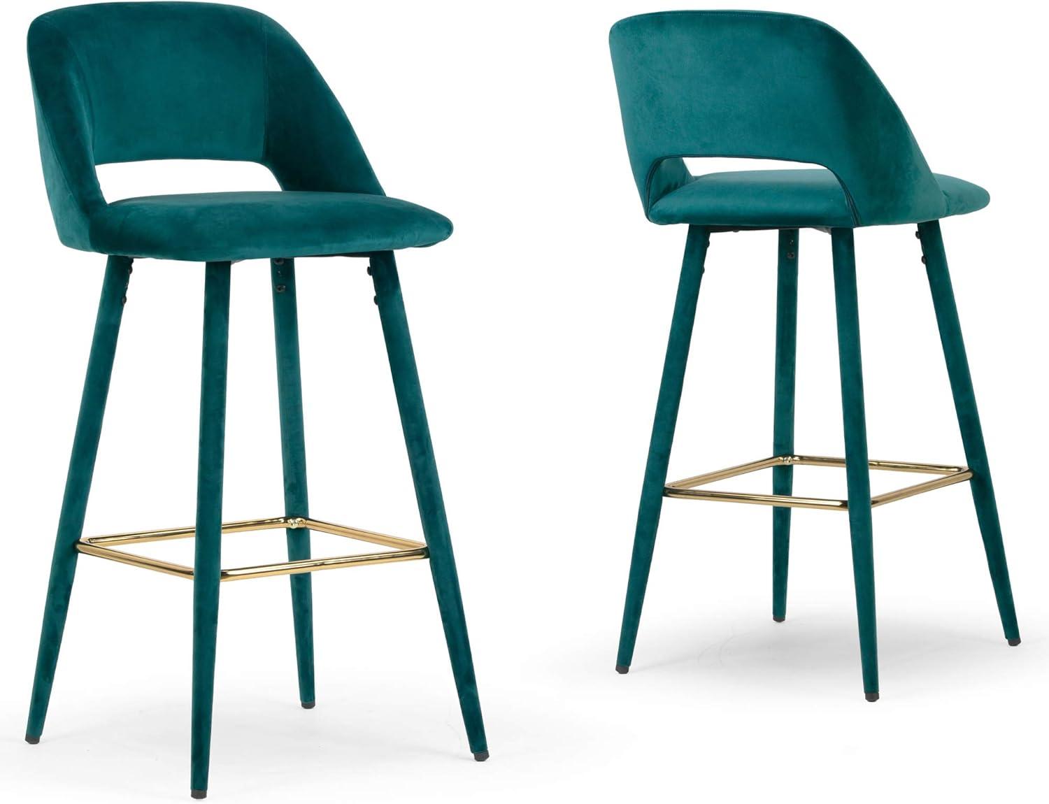 Silver Orchid  Dempster Teal Velvet Barstool (Set of 2)