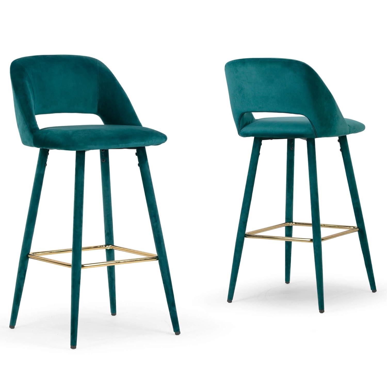 Silver Orchid  Dempster Teal Velvet Barstool (Set of 2)