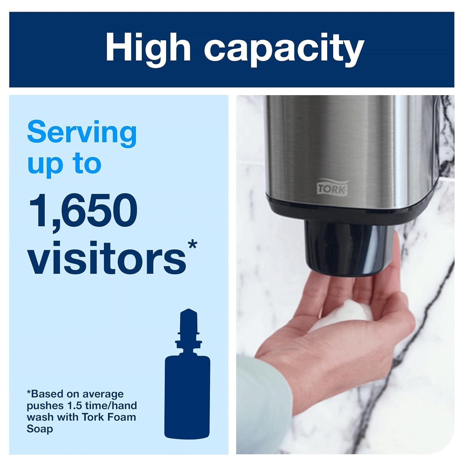 Tork Foam Skincare Manual Dispenser for Foam Soap and Hand Sanitizer 466000 - Economical, S4 Dispenser System, Color Stainless Steel (Pack of 1)