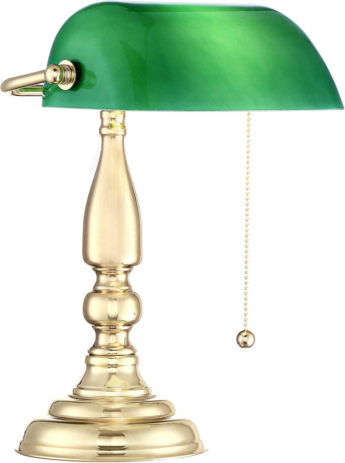 360 Lighting Hammond Traditional Piano Banker Desk Lamp 14" High Brass Plating Green Glass Shade for Bedroom Bedside Nightstand Office Kids House Home
