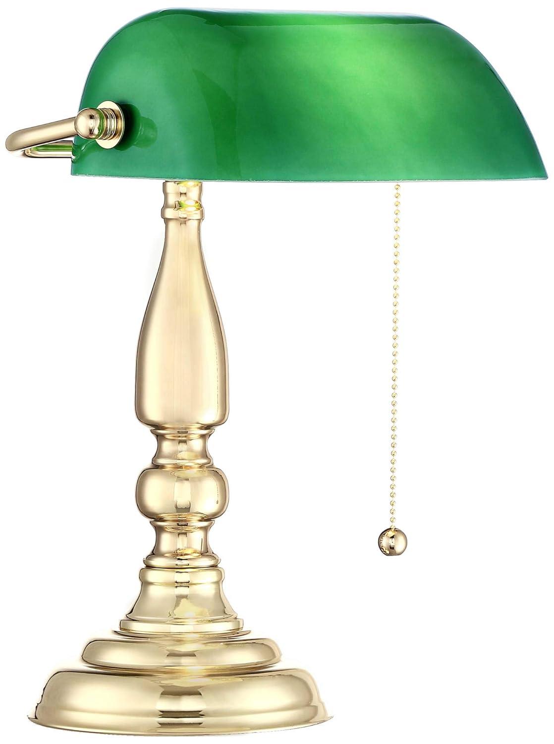 360 Lighting Hammond Traditional Piano Banker Desk Lamp 14" High Brass Plating Green Glass Shade for Bedroom Bedside Nightstand Office Kids House Home