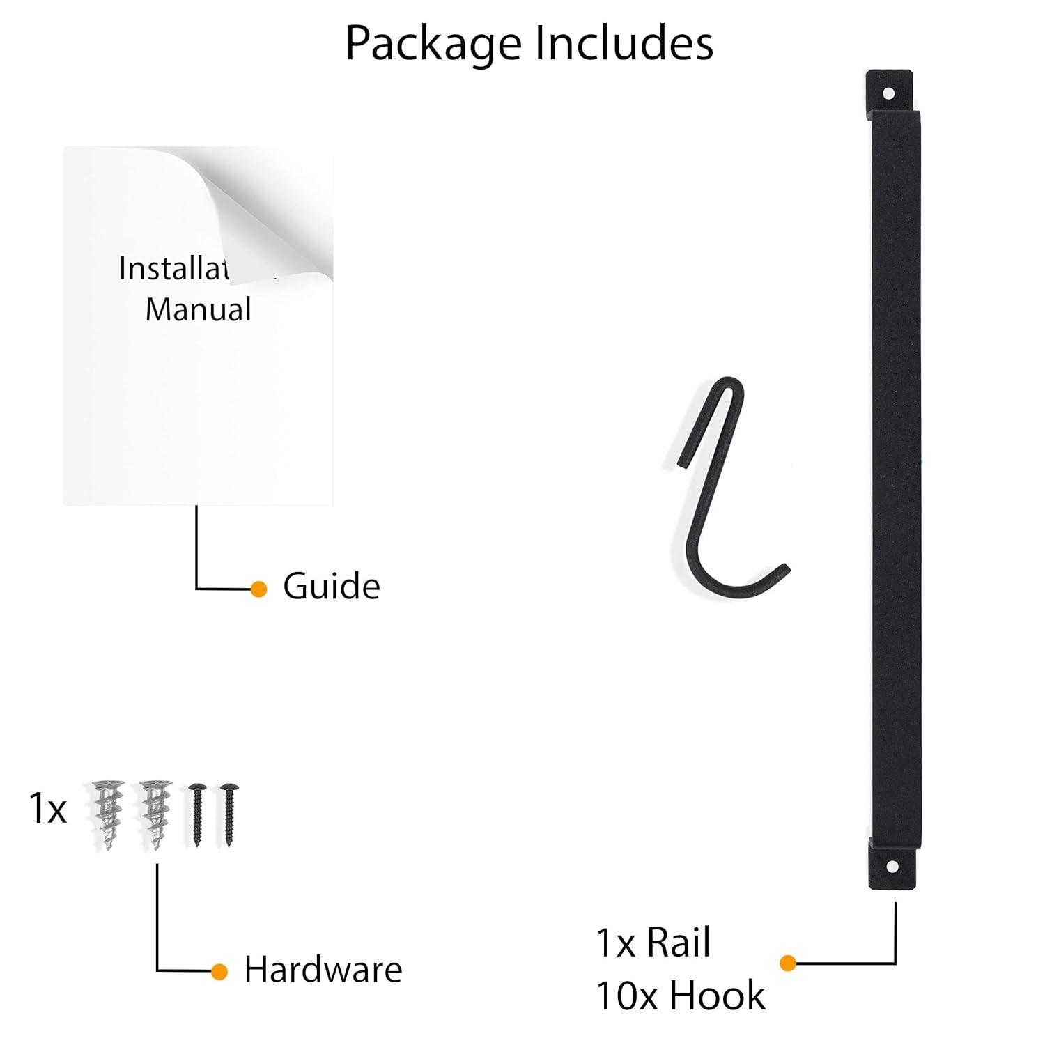 Wallniture Gourmet Kitchen Rail with 10 Hooks, Wall Mounted Wrought Iron Hanging Utensil Holder Rack with Black 17 Inch