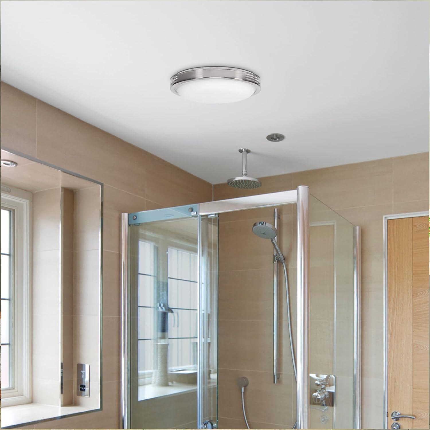 100 CFM Bathroom Ventilation Exhaust Fan with Decorative LED Light in Brushed Nickel Trim