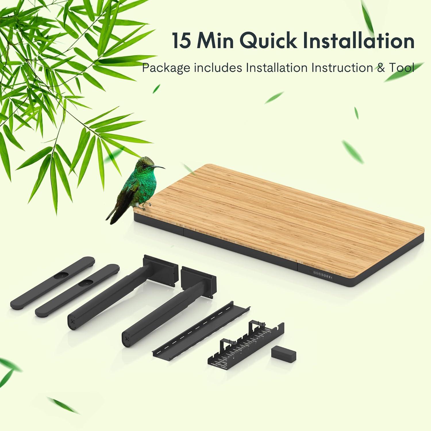 FLEXISPOT Q8 55" Bamboo Standing Desk, Dual Motor 3 Stages Adjustable Height Electric Computer Workstation w/Wireless Charging, Drawer, Quick Install, 220lbs Capacity (Bamboo Tabletop + White Frame)