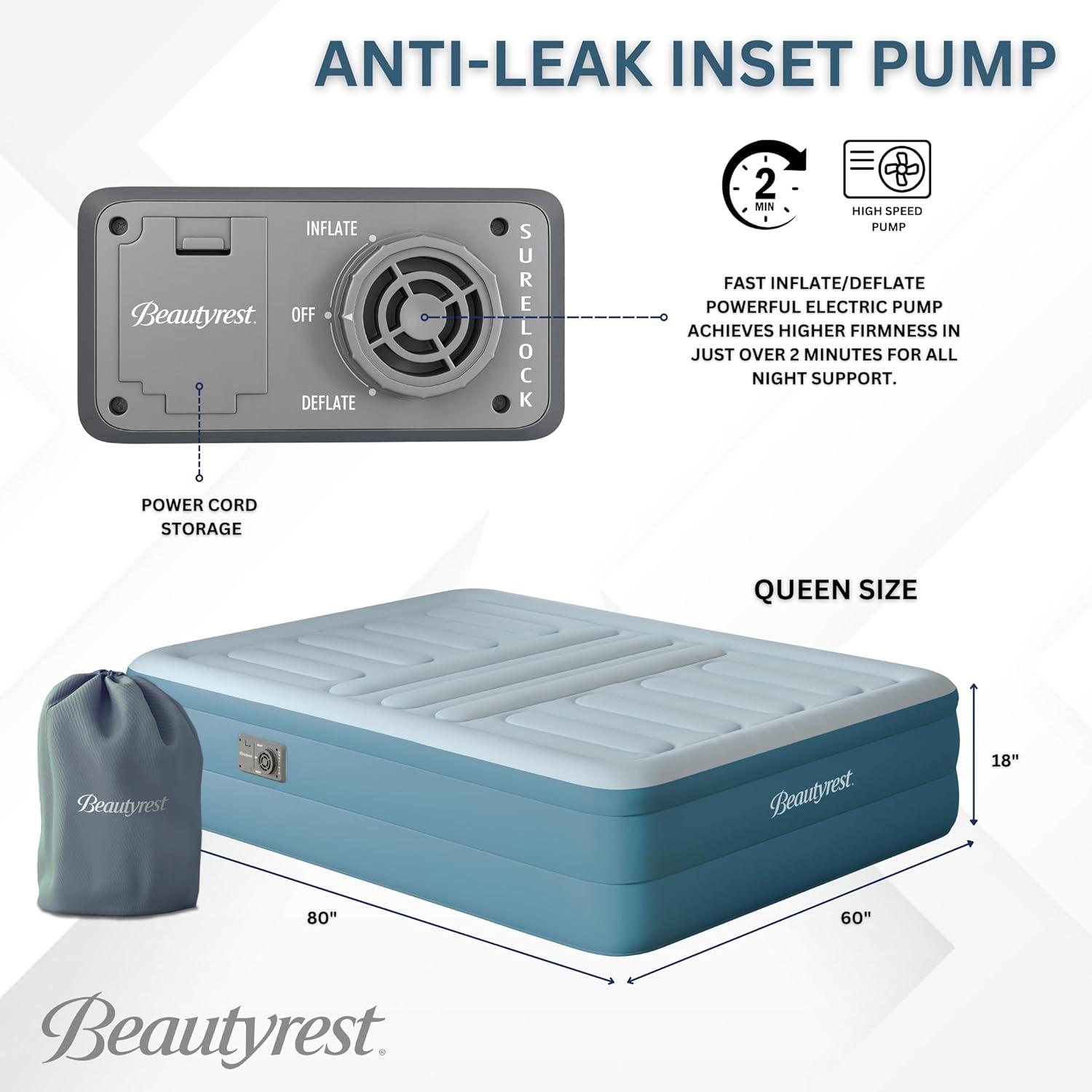 Steel Blue Queen Raised Air Mattress with Built-In Pump