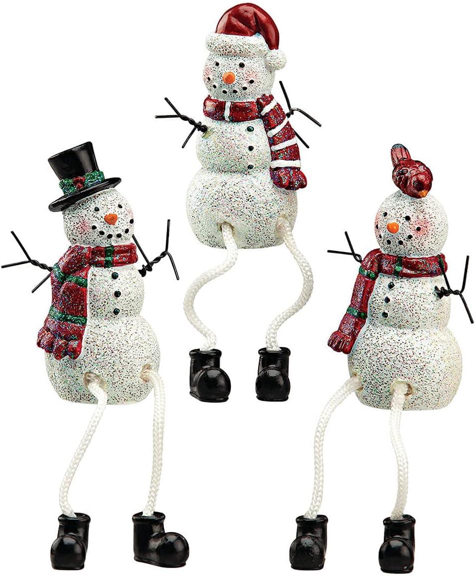 Festive Resin Snowman Figurines with Dangling Legs, Set of 3