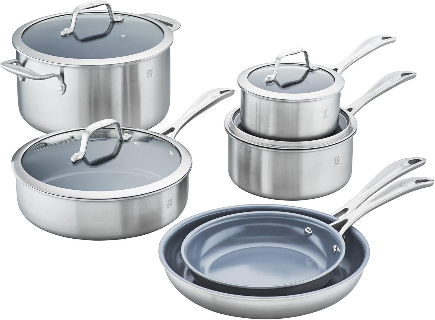 Zwilling Spirit 3-ply 10-piece Stainless Steel Ceramic Nonstick Cookware Set