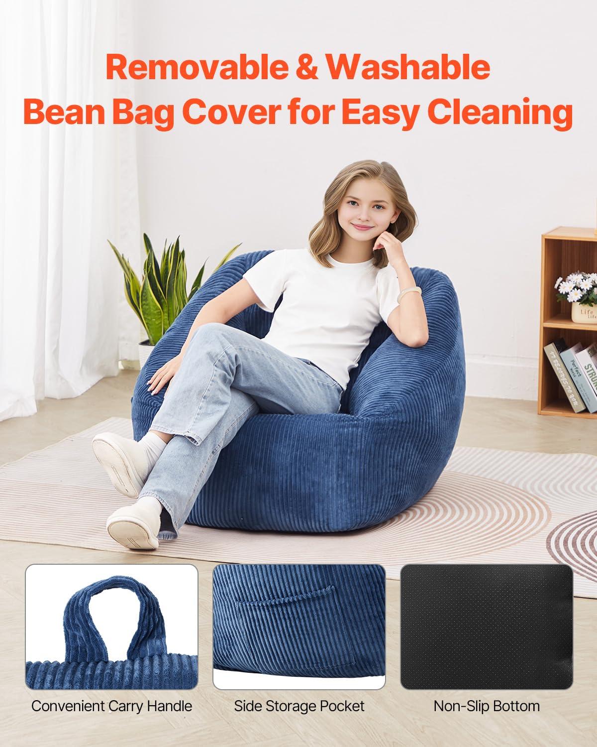 VEVOR 3-Foot Bean Bag Chair with Soft Armrests & Storage Pocket – Comfortable Seating for Home