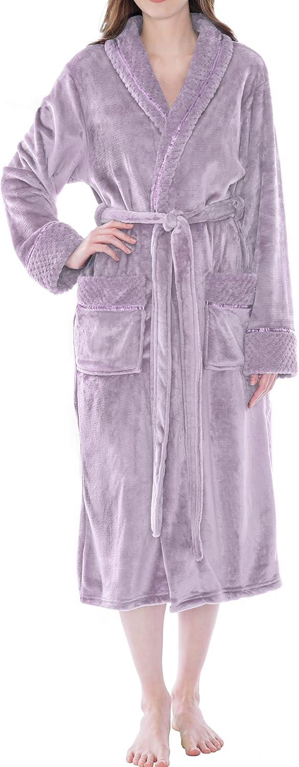 PAVILIA Soft Plush Women Fleece Robe, Cozy Warm Housecoat Bathrobe, Fuzzy Female Long Spa Robes