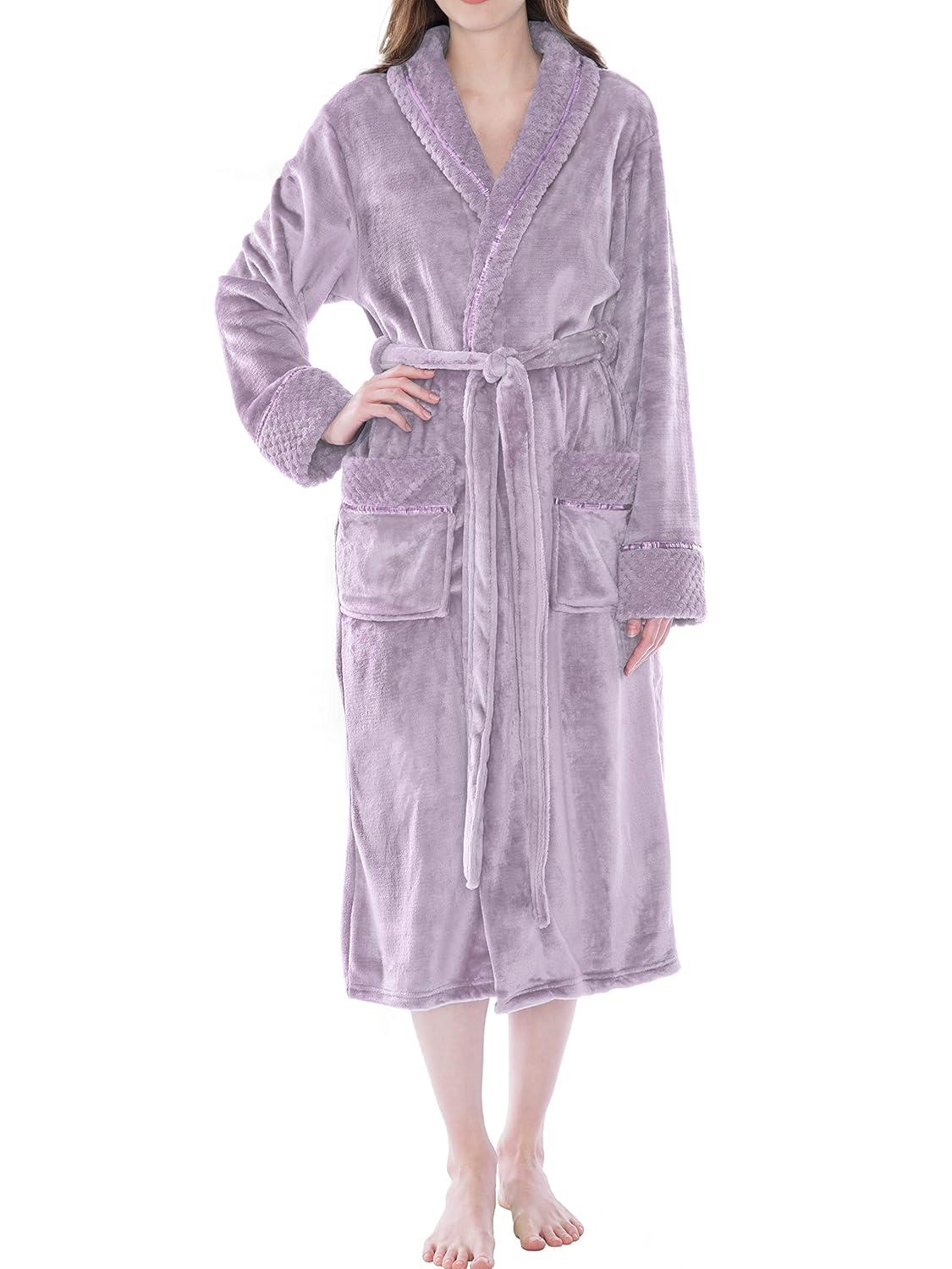 PAVILIA Soft Plush Women Fleece Robe, Cozy Warm Housecoat Bathrobe, Fuzzy Female Long Spa Robes (Lavender, Small-Medium)