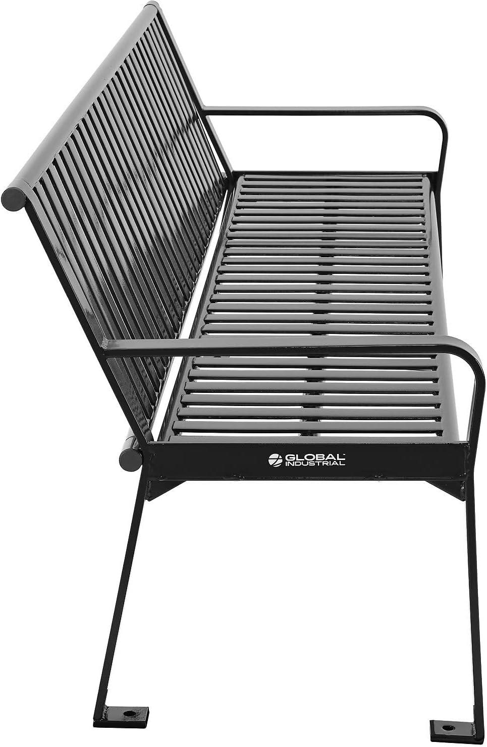 Global Industrial 6 ft. Outdoor Park Bench with Back, Vertical Steel Slat, Black, Unassembled