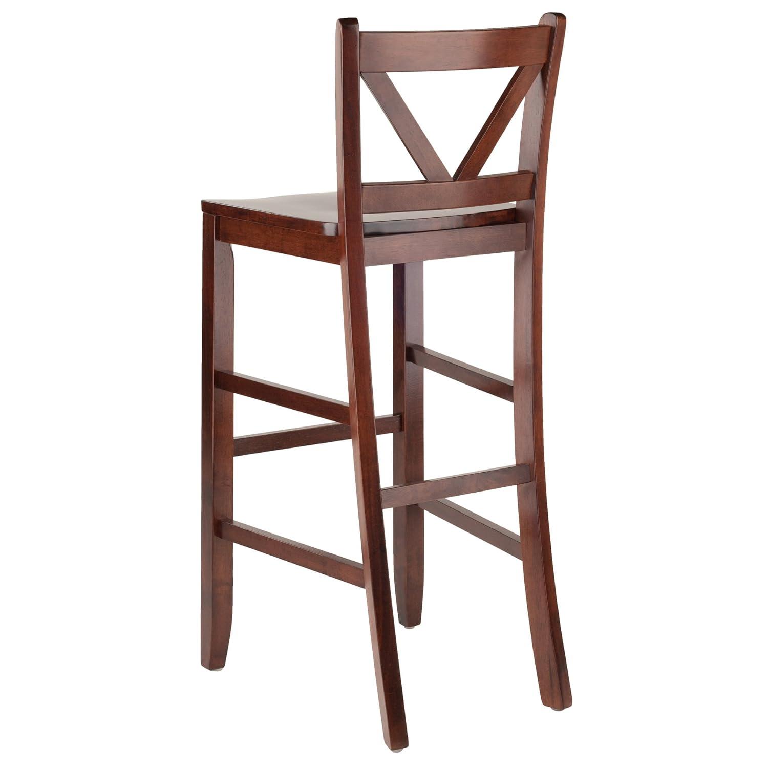 Set of 2 Victor V-Back 30" Barstool Wood/Walnut - Winsome: Solid Wood, High Back, Unupholstered