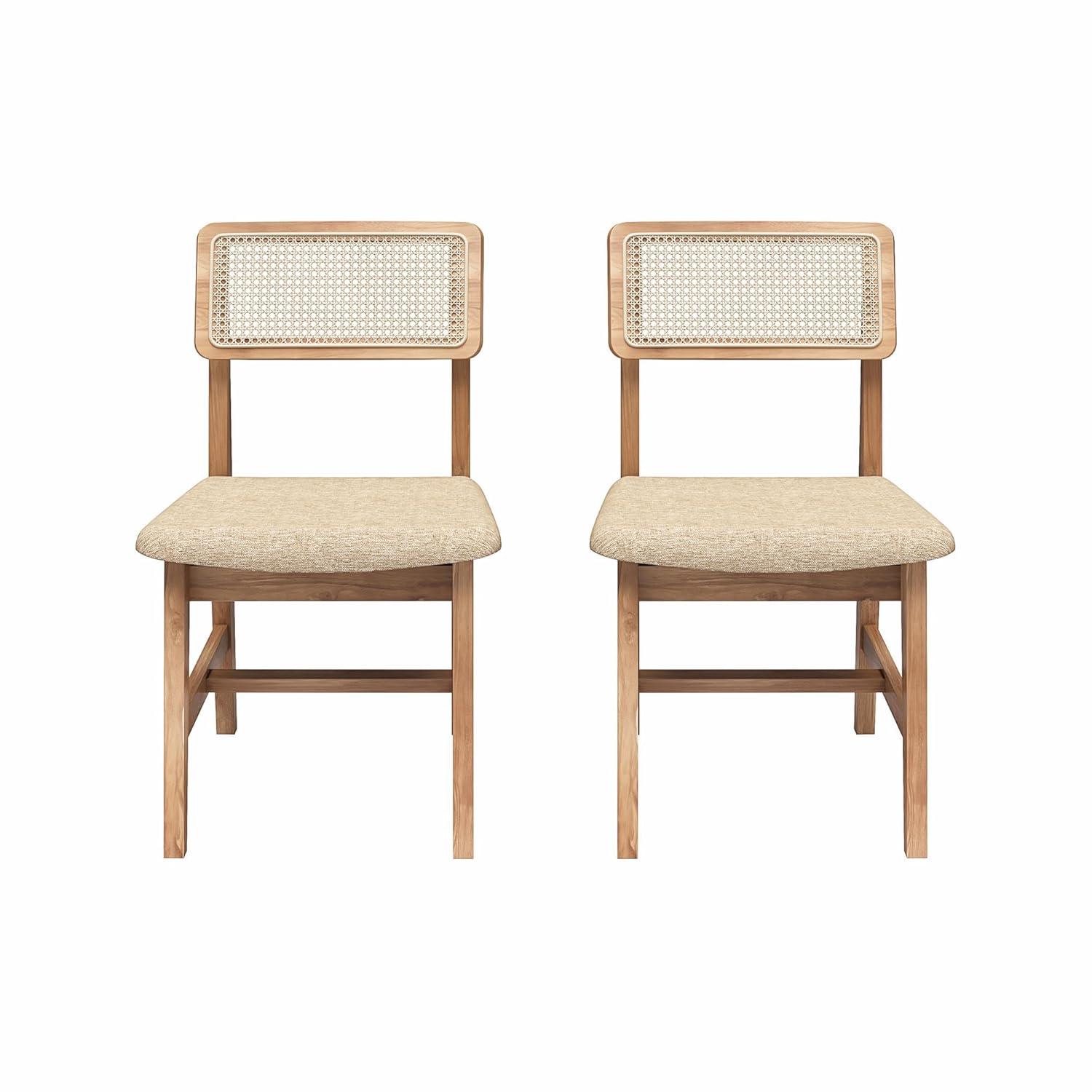 DHP Eleni Cane Dining Chairs, Set of 2, Cream/Seadrift
