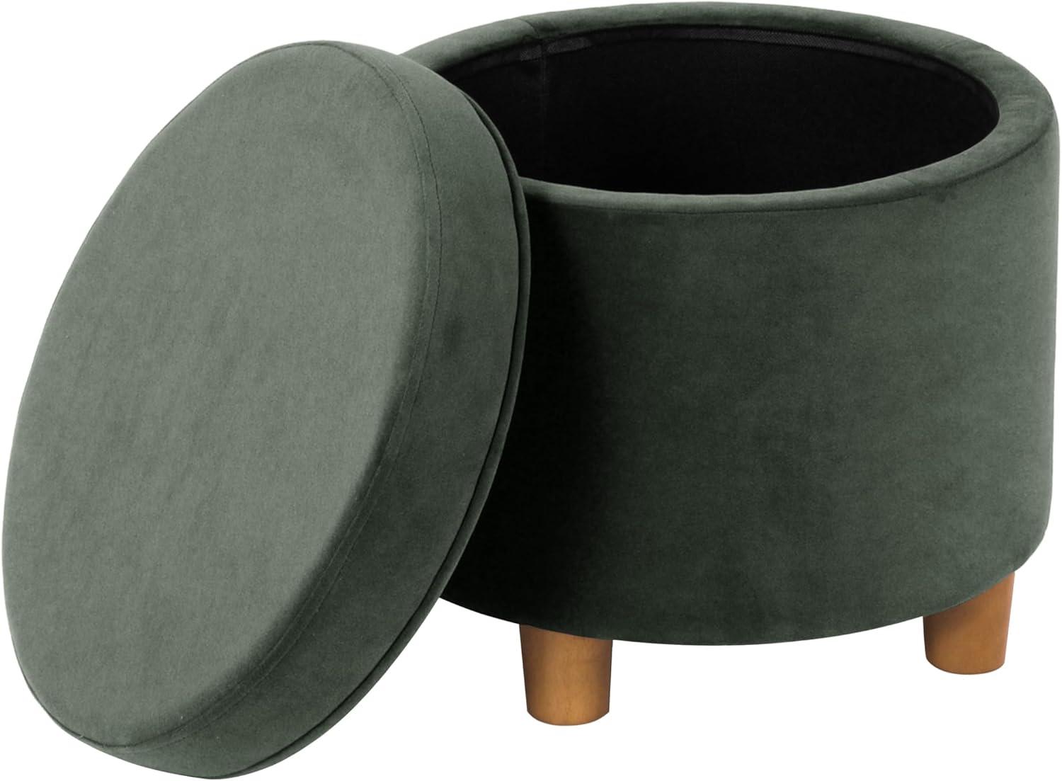 Round Storage Ottoman Loden Green - HomePop: Velvet Upholstered, Lift-Off Lid, Wood Legs, Bedroom & Living Room Furniture