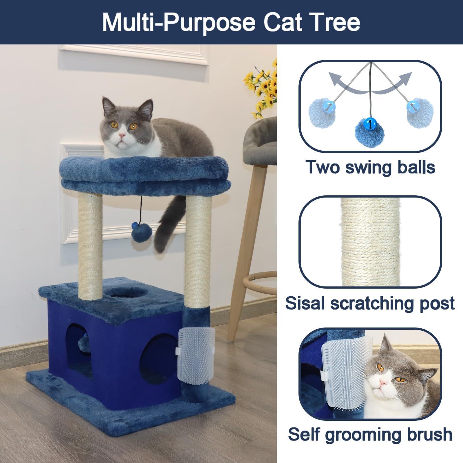 FDW Multi-Functional Cat Tree for Climbing Scratching and Resting Cat Tower for Indoor Cats with Cat Scratching Post Cat Condo Furniture, Navy Blue