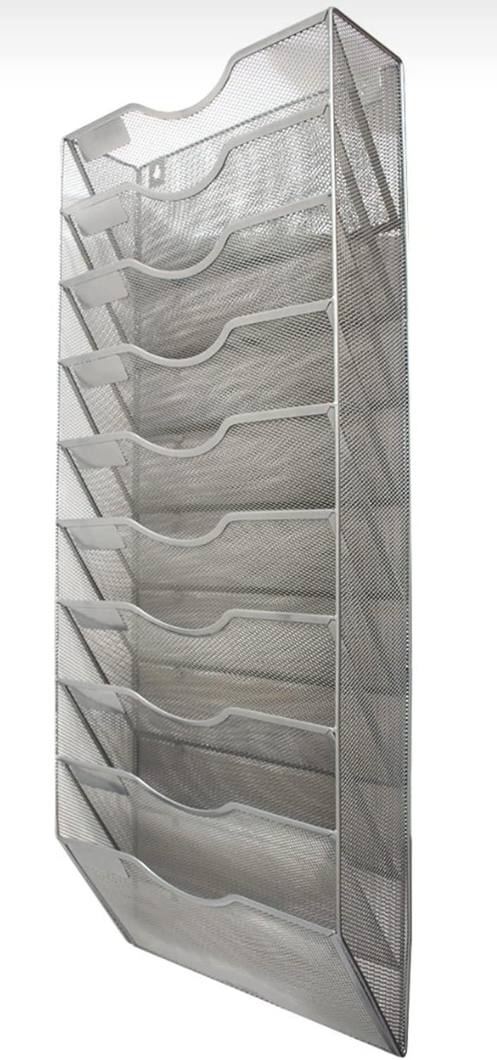 10 Sections Hanging Files Wall Mounted Metal Mesh Document File Organizer Magazine Holder Rack Organizer Multipurpose Use To Display Files, Magazine, Newspapers- Gray