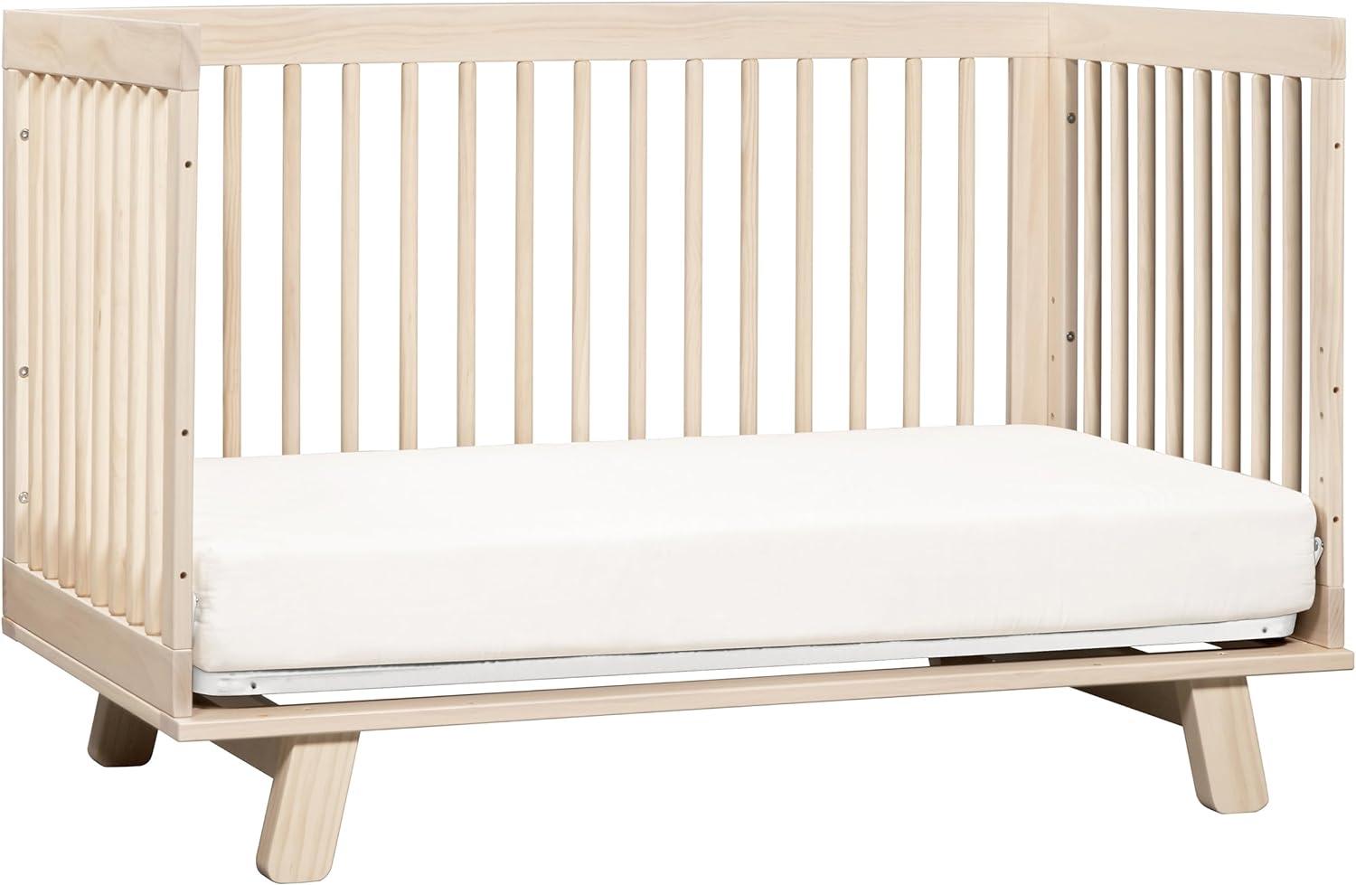 Babyletto Hudson Washed Natural Wood 3-in-1 Convertible Baby Crib with Toddler Bed Conversion Kit